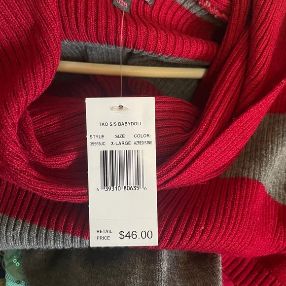 NWTS Takeout XL Pink Gray Striped Cowl Neck‎ Short Sleeve Sweater Dress - Picture 2 of 8